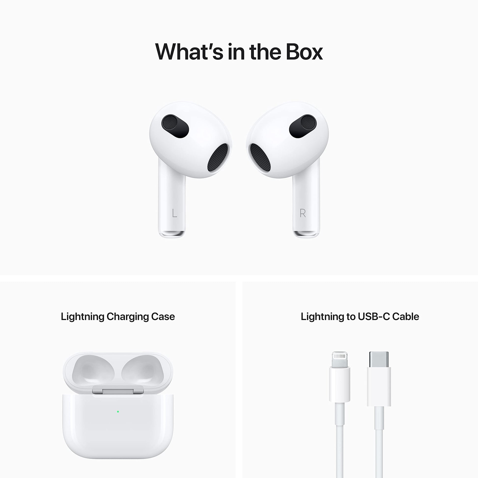 English description - 2 AirPods with charging case and lightning to USB-C cable