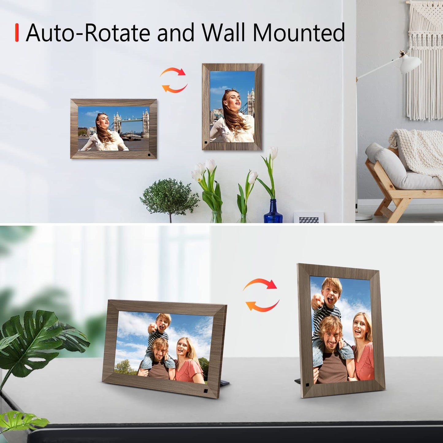 Digital Photo Frame can auto-rotate and be wall mounted