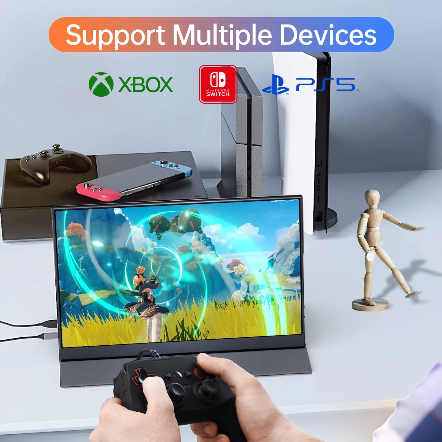 ForHelp 15.6inch Portable Monitor support multiple gaming devices